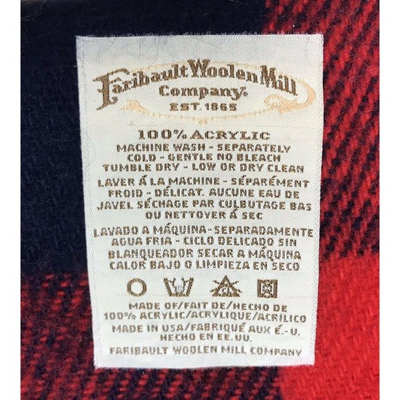 Faribault Woolen Mill Red Blue Plaid Acrylic Stadium Throw Fringe 53 x 40 - Picture 2 of 4